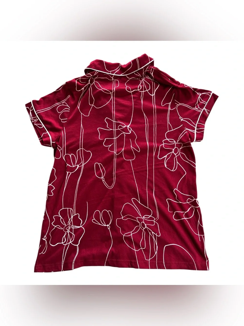 BCBG Burgundy Floral-Outline Short-Sleeve Pajama Set